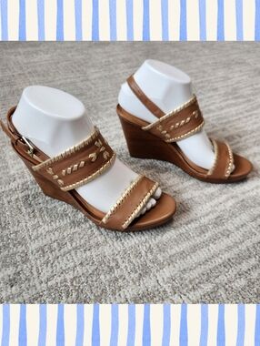 Jack Rogers Vanessa Stacked Platform Wedge Heel Sandal tan gold size 8